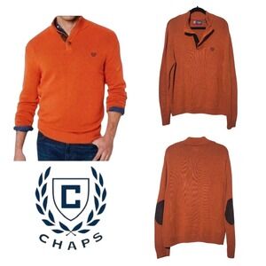 Ralph Lauren Chaps Mens M Henley Pullover Knit Sweater Academia- Dad Elbow Patch